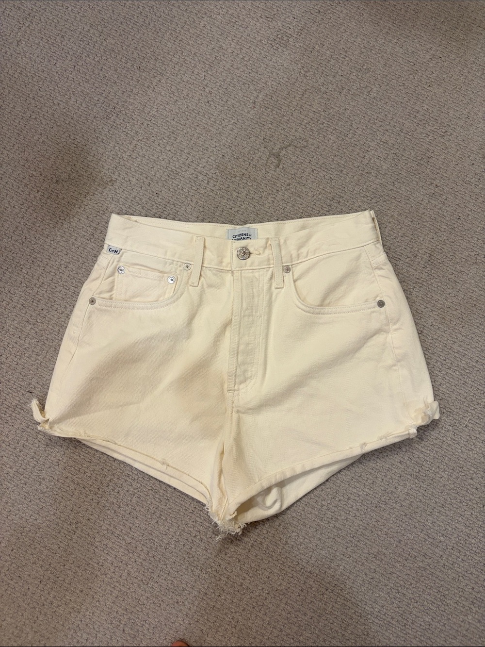 Citizens Of Humanity Cream High-Rise Denim Cutoff Shorts